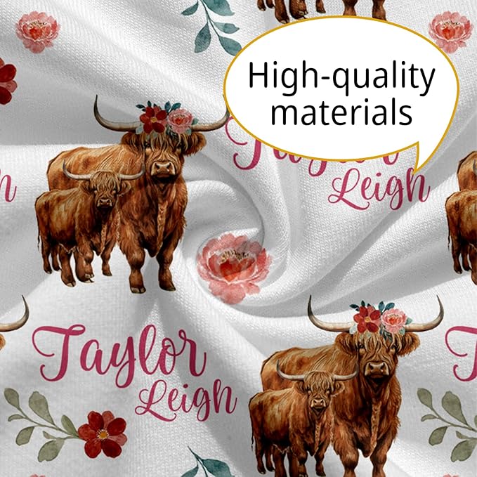 Baby Nursing Pillow Cover - Personalized Name Breastfeeding Pillow Cover with Highlands Cattle Pattern, Stretchy Removable U-Shaped for New Moms, Soft Breathable Slipcover for Infant Boys Girls