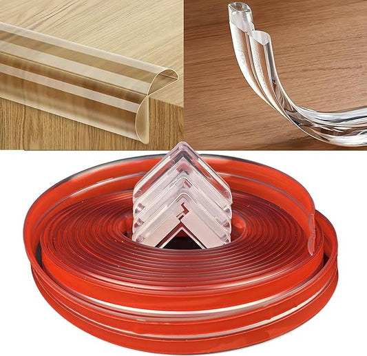 Baby Proofing Edge Protector [0.8" x 6.6FT] + 4 Corner Guards – Clear 3D Molding Silicone Furniture Bumper, Thicker Padding for Tables & Desks, Self-Adhesive, No-Residue, Child Safety Bump Strip