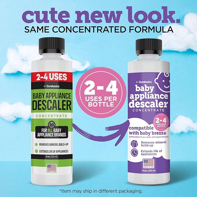 Durabasics [2 Pack] Baby Bottle Sterilizer Descaler – Compatible with Baby Brezza Sterilizers – Citric Acid Formula, Odorless, Helps Remove Mineral Buildup – Made in USA – 16oz