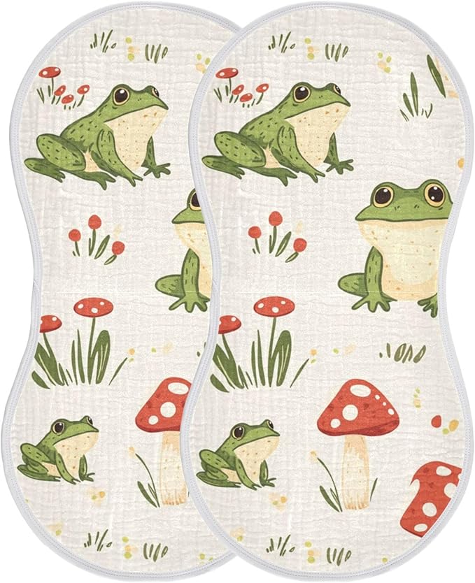Frog Forest Mushrooms Burp Cloths Baby Boys Girls Absorbent Soft Cotton Burping Cloths Rags 2 Pack