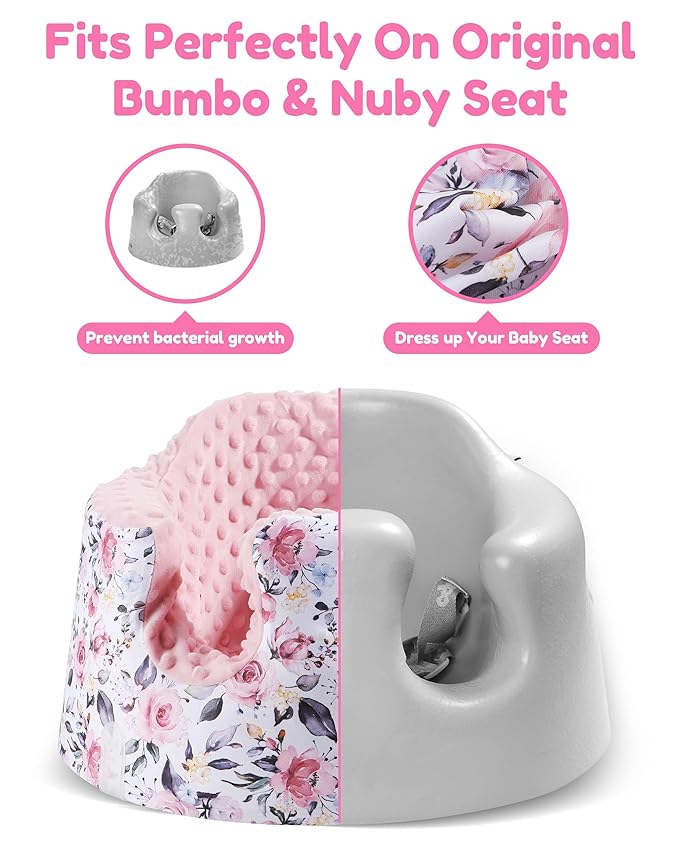 BOMOLOUR Seat Cover Compatible with Bumbo and Nuby Seat, Removable Breathable Baby Floor Seat Cover for Boys and Girls, Seat Not Included (Pink Flower)