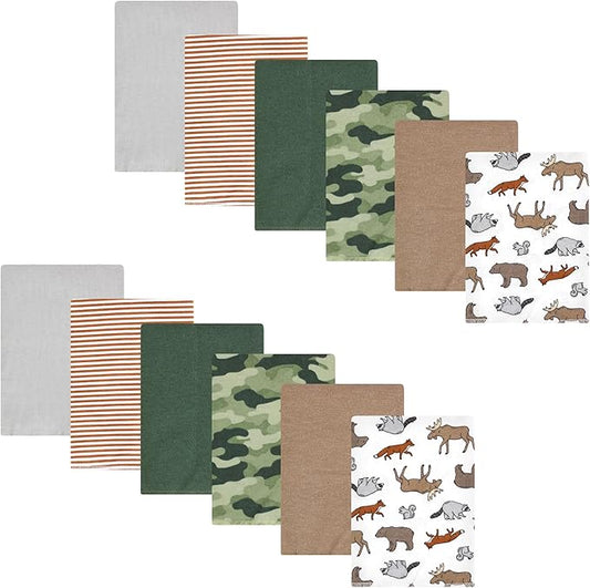 Hudson Baby Unisex Baby Cotton Flannel Burp Cloths Bundle, Animal Adventure, One Size