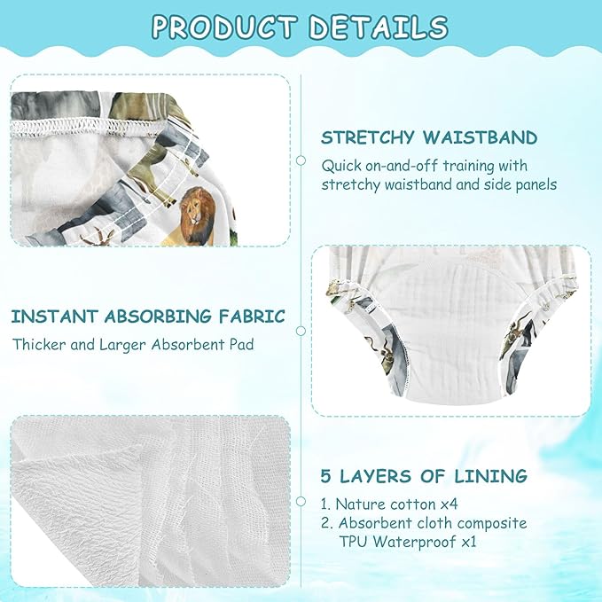 Toddler Potty Training Underwear Cotton Absorbent Soft Baby Girl Boy Potty Training Pant 2t-5t