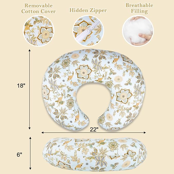 Nursing Pillow & Breastfeeding Pillow – Ergonomic C-Shape for Breastfeeding & Bottle Feeding, Standard Size Breathable with Washable Cover, Hypoallergenic,Tummy Time & Sitting Support (0-12Months)