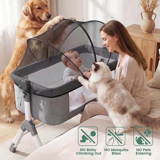 Orzbow Bassinet Cover for Cats - Breathable Mosquito Net Cover for Cradles/Travel Cribs/Mini Cribs, Baby Mosquito Net to Keep Pets Out, Baby Bassinet Accessories, Two-Way Self-Locking Zippers, Black