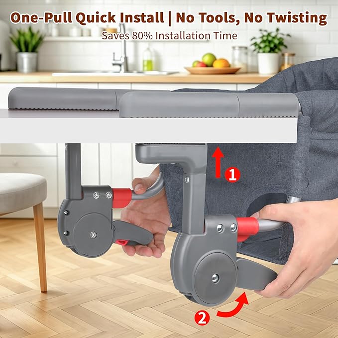 Premium Hook On High Chair, One-Pull Quick Install No Twisting, Heavy Duty Steel Frame, Safe Materials Clip on Table Chair, Portable Baby Feeding Chair with Storage Bag for Travel Home