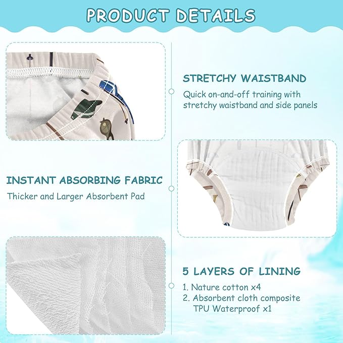Toddler Potty Training Underwear Cotton Absorbent Soft Baby Girl Boy Potty Training Pant 2t-5t