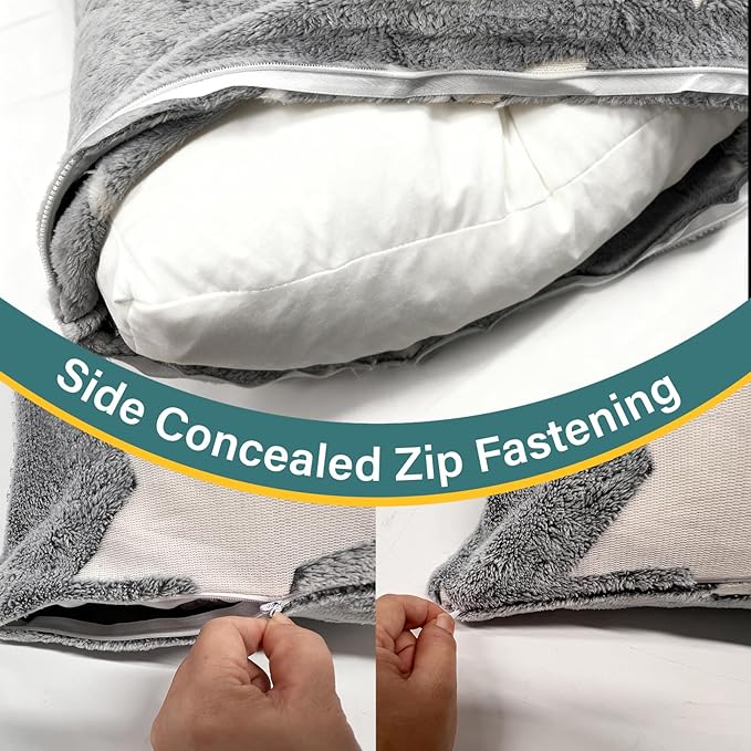 2PCS Glow in The Dark Body Pillow Cover 21x54 Inches Soft Plush Pillowcase Set with Star Pattern Grey Long Pillow Cover with Side Zipper