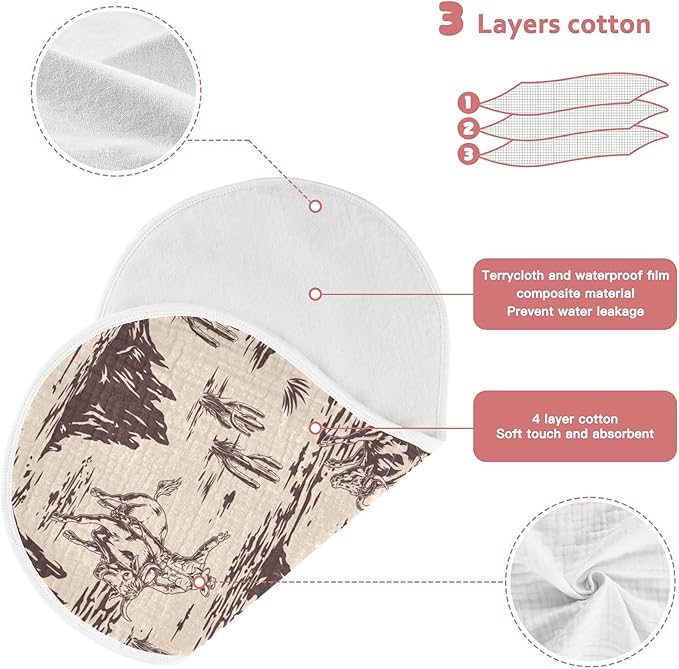Western American Cowboy Burp Cloths Baby Boys Girls Absorbent Soft Cotton Burping Cloths Rags 4 Pack
