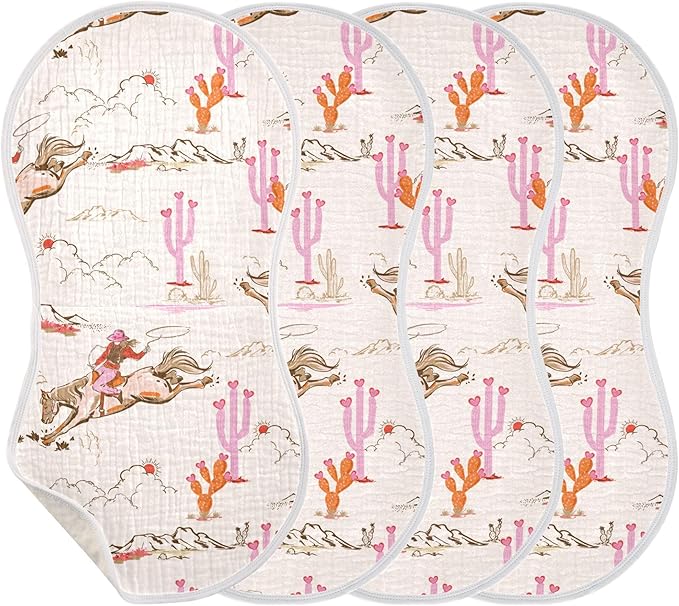 Cowgirl Western American Burp Cloths Baby Boys Girls Absorbent Soft Cotton Burping Cloths Rags 4 Pack