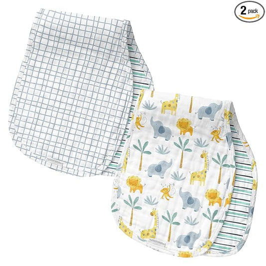 Stephen Joseph, Muslin Baby Burp Cloths, 2-Pack 100% Cotton,Burp Cloth for Baby Boys and Girls, Zoo