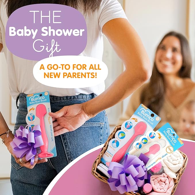 Bumco Baby Bum Brush + Mini Baby Diaper Cream Spatula with Case - BPA-Free Silicone Diaper Spatula with Suction Cup, Wipe-Clean, Mom-Invented Butt Paste Applicator (Pink & Pink)