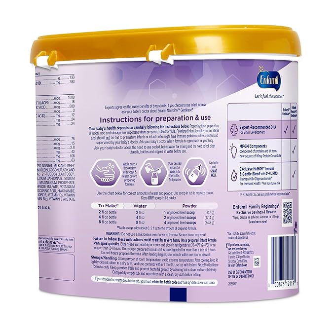 Enfamil NeuroPro Gentlease for easing Fussiness, Crying, Gas, Spit-up in 24 Hrs, Smaller Proteins for Easy Digestion, Brain Supporting DHA, Prebiotic Blend, HuMO6*, Baby Formula, Reusable Tub, 19.5 Oz, Pack of 4