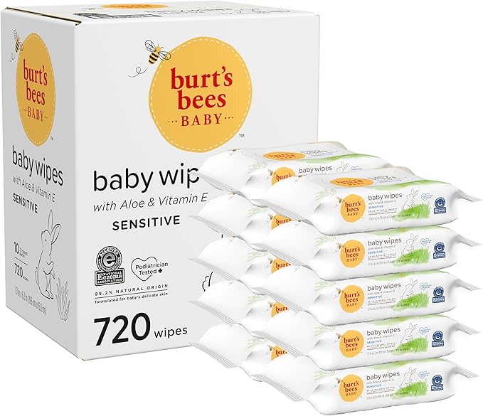 Burt’s Bees Baby Wipes, Unscented Natural for Sensitive Skin with Aloe and Vitamin E - 72 Baby Wipes – 10 Pack