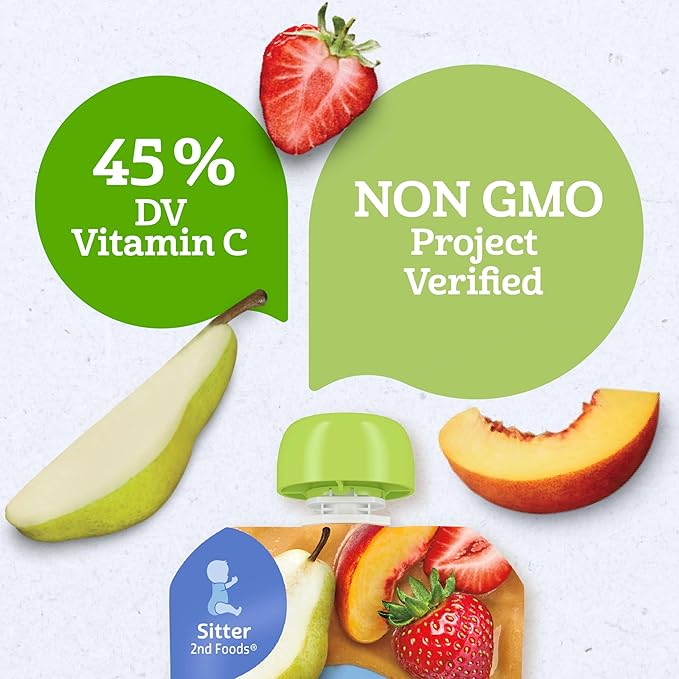 Gerber Stage 2 Baby Food, Organic Pear Peach Strawberry Puree Pouch, 2 Servings of Fruit, No Added Sweetener, No Artificial Colors or Flavors
