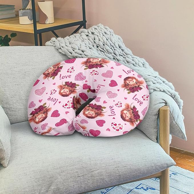 Pink Cute Cow Heart Valentine's Day Baby Nursing Pillow Cover Baby Breastfeeding Slipcover Infant Newborn Nursery Bottle Pillowcase Stretchy Replaceable Pillow Cover Slipcover