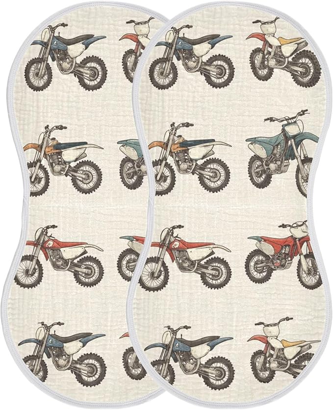 Vintage Dirt Bikes Burp Cloths Baby Boys Girls Absorbent Soft Cotton Burping Cloths Rags, 2 Pack