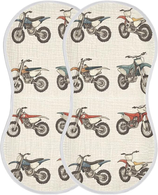 Vintage Dirt Bikes Burp Cloths Baby Boys Girls Absorbent Soft Cotton Burping Cloths Rags, 2 Pack