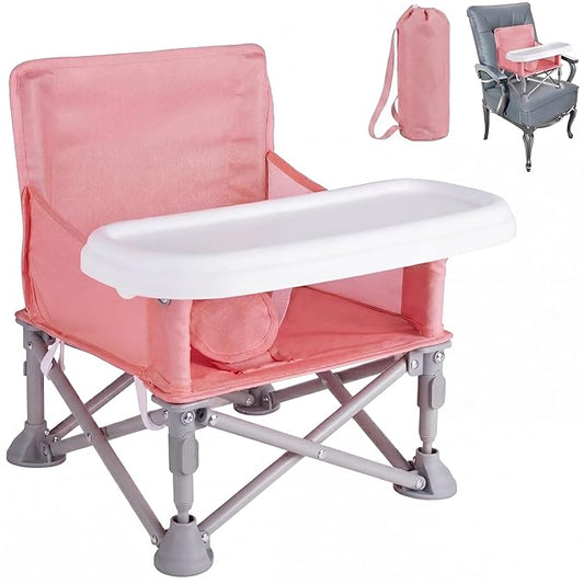 Portable Baby Booster Seat with Tray, Toddler Booster seat for Dining, Camping, Travel, Baby Beach Chair 6 Months to 3 Years Old Indoor Outdoor Use Pink