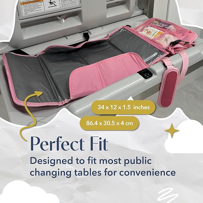 Portable Diaper Changing Mat, Fits Most Changing Tables, One-Hand Hook-and-Loop Fasteners, Front Touchscreen-Friendly Pocket, Pink