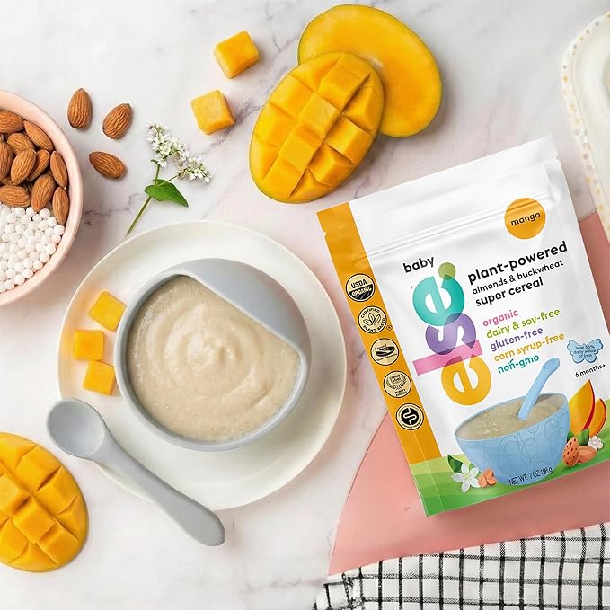 Else Nutrition Super Cereal For Babies 6 mo+, Made With Real Whole Plants for a Nutritionally Balanced meal, with gluten free carbs and plant protein (Mango, 3 Pack)