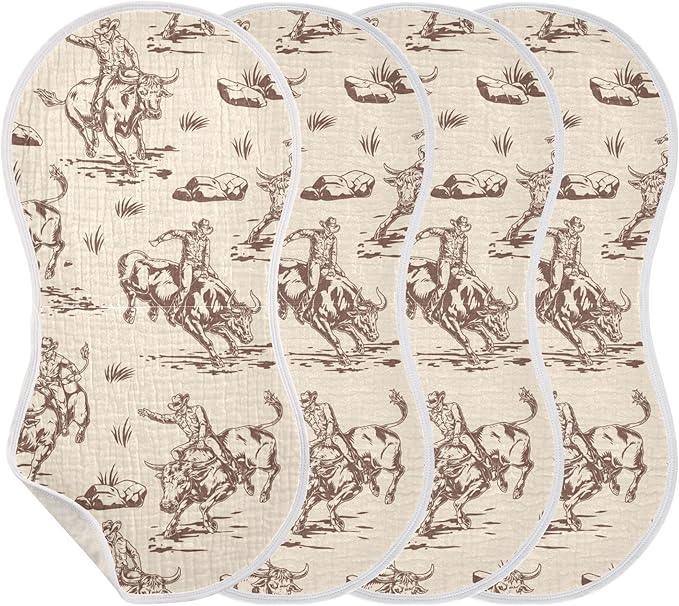 Cow Cowboy Western Burp Cloths Baby Boys Girls Absorbent Soft Cotton Burping Cloths Rags, 4 Pack