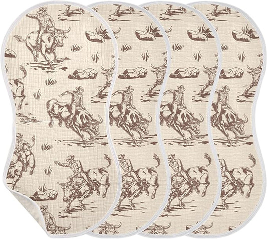 Cow Cowboy Western Burp Cloths Baby Boys Girls Absorbent Soft Cotton Burping Cloths Rags, 4 Pack