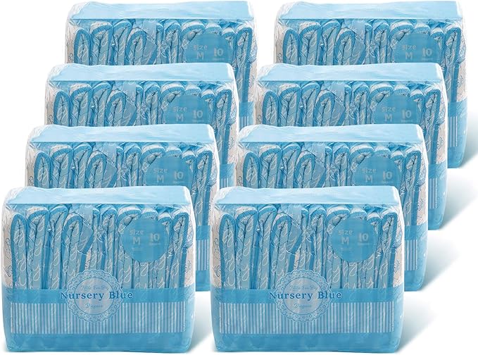 Littleforbig Adult Printed Diaper 80 Pieces (8 Packs) - Nursery Blue (Medium 28"-38")