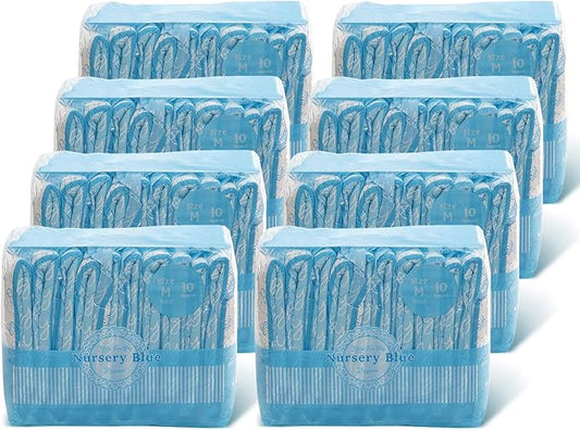 Littleforbig Adult Printed Diaper 80 Pieces (8 Packs) - Nursery Blue (Medium 28"-38")