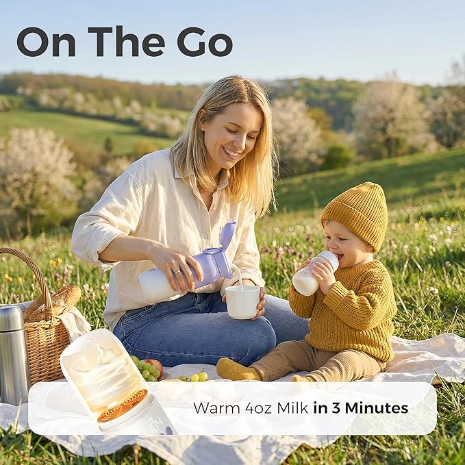 Portable Bottle Warmer for Travel, Dual Heating Modes, Instant Breastmilk, Formula, Water, Milk Warmer Bottle with 12 Ounces for Vehicle,car,Airplane Journey (Violet)