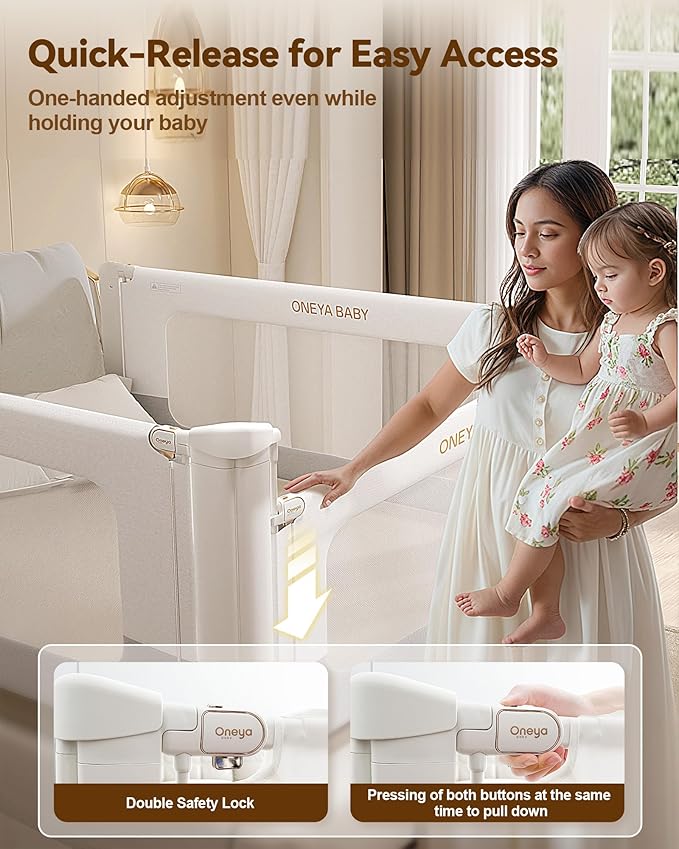 Bed Rail for Toddlers, Thickened & Reinforced Bed Rails for Queen ith Double Child Lock, Upgraded Toddler Bed Rails with Height Adjustable, Kids Baby Bed Rail Guard, White/Grey, 1Side 60" Lx28 H