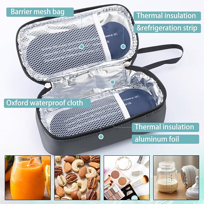 Breastmilk Cooler Bag with Ice Pack, Portable Insulated Breast Milk Storage Cooler Bag, Small Stylish Breastmilk Storage Bag Cooler with Wrist Strap (Dark Gray)