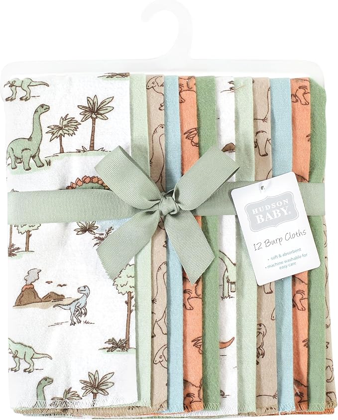 Hudson Baby Unisex Baby Cotton Flannel Burp Cloths Bundle, Dinosaur Adventures, One Size