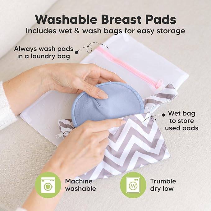 Organic Nursing Pads - 14 Washable Breast Pads for Breastfeeding, Wash Bag, Viscose Derived from Bamboo Reusable Nipple Covers for Breastfeeding Essentials, Soft & Absorbent (Sweetheart, L 5")