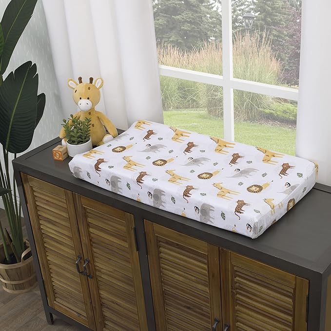 NoJo Jungle Trails Grey, Gold, Green and White Super Soft Animal Print Changing Pad Cover