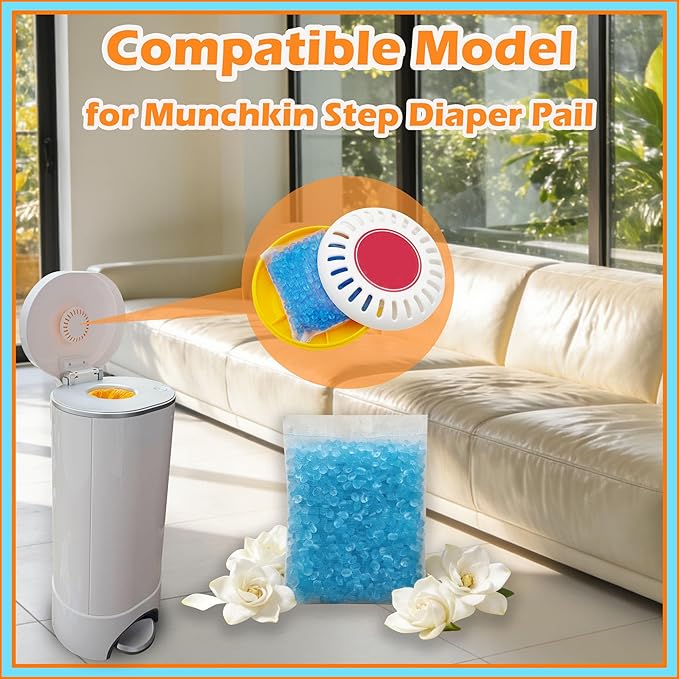 14 Pack Diaper Pail Odor Absorber Refills for Munchkin Step and Pall Diaper Pails, Odor Eliminator Filter Refills for Puck Baking Soda Cartridge (Gardenia)