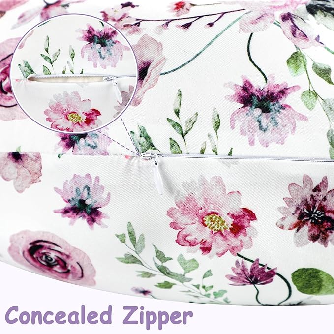 GFU Nursing Pillow Cover for Boys and Girls, Breastfeeding Pillow Case for Newborn, Soft Baby Breastfeeding Pillow Slipcover Colourful Purple Flowers, Stretchy Feeding Cover (Cover Only)