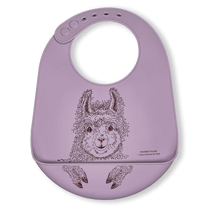 modern-twist Bucket-Bib 100% Food-Grade Silicone, Waterproof and Reusable, Mama Llama – Lovely Lavender