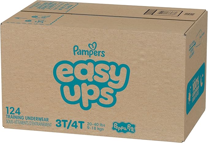 Easy Ups Girls & Boys Potty Training Pants, Size 3T-4T, 124 Count, Peppa Absorbent Training Underwear, Up to 100% Leakproof Day and Night, Hypoallergenic (Packaging May Vary)