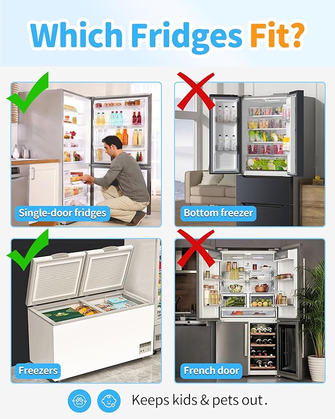 Yunkey Child Safety Fridge Lock — Auto-Lock Design, One-Hand Open & Self-Locking Close — Helps Keep Toddlers & Pets Out — 3M Strong Hold & Clean Removal | Gray, 1-Pack