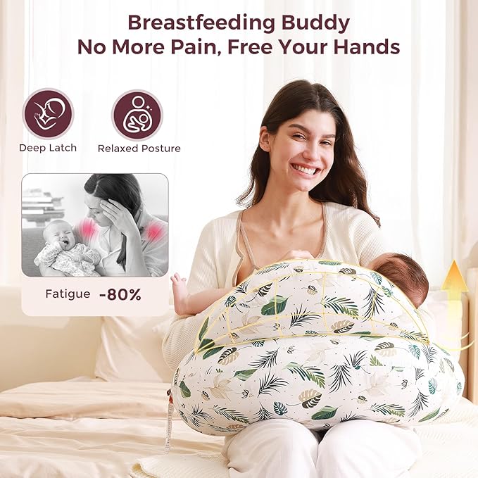Momcozy Innovative Safety Guard Nursing Pillow for Breastfeeding- Wider Feeding Pillows for More Support for Mom & Baby- Easier Nursing & Hand Free- Fit for All, Removable Cotton Cover