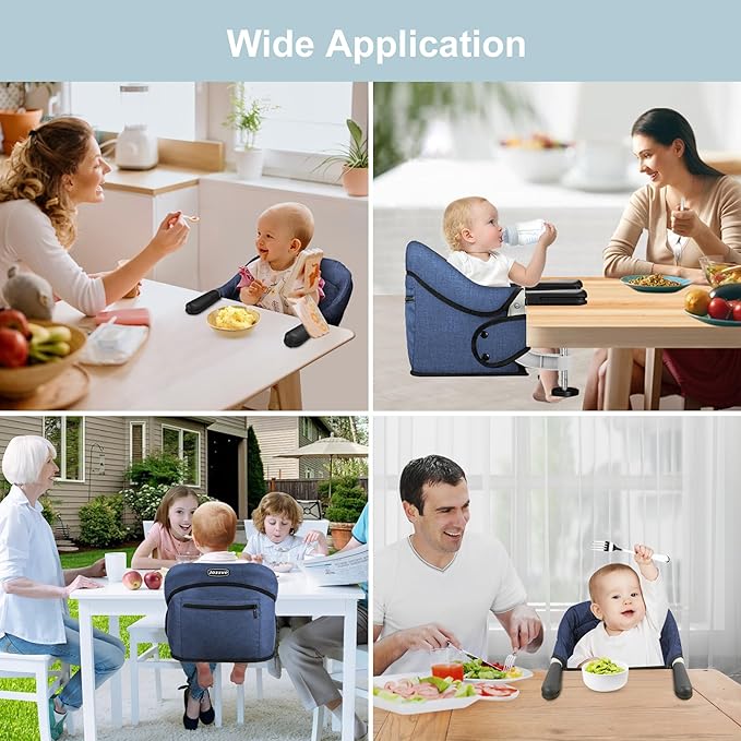 Hook On High Chair, Portable Foldable Clip On Baby Travel High Chair, Lightweight Feeding Seat with Storage Bag, BPA-Free Safety Harness for Home Restaurant (Navy)
