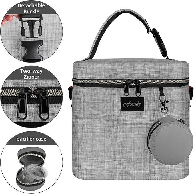 Breastmilk Cooler Bag with Ice Pack, Insulated Baby Bottle Tote Bag for 6 Bottles Up to 9 oz, Clip-On Pouch for Baby Essentials, Leakproof, Waterproof, Shoulder Strap for Nursing Moms