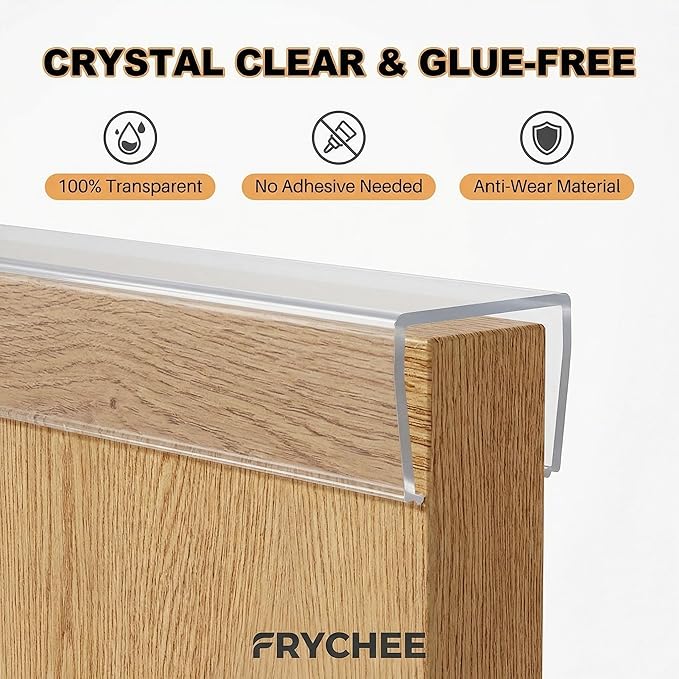 Full 18 Inches Unshortened Cabinet Door Protector, Clear Flexible Slip-On Edge Guard with Soft Rubber Groove, Trimable Cabinet Bumper for 3/4" Thick Doors, Anti-Wear Anti-Chip, 4 Pack