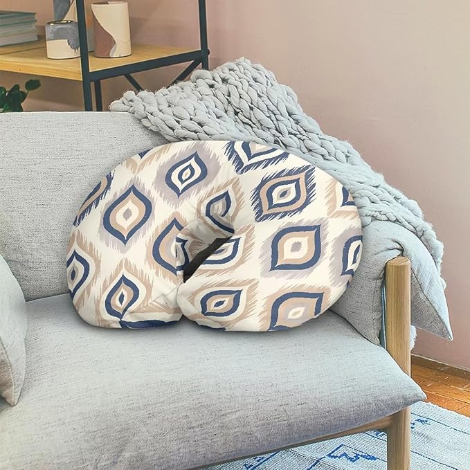 Ikat Rhombus Newborn U-Shaped Breastfeeding Pillowcase, Ethnic Geometric Nursing Pillow Covers for Breastfeeding Moms, Tribal Style Soft Stretchy Feeding Pillow Case
