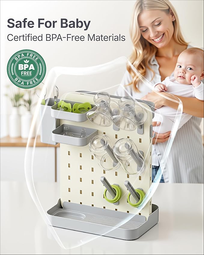DIY Baby Bottle Drying Rack, Holds 12 Bottles, Space-Saving for Small Kitchen Counters, Modular Bottle Dryer with Removable Rods & Baskets, BPA-Free Countertop Organizer for Baby Feeding Essentials