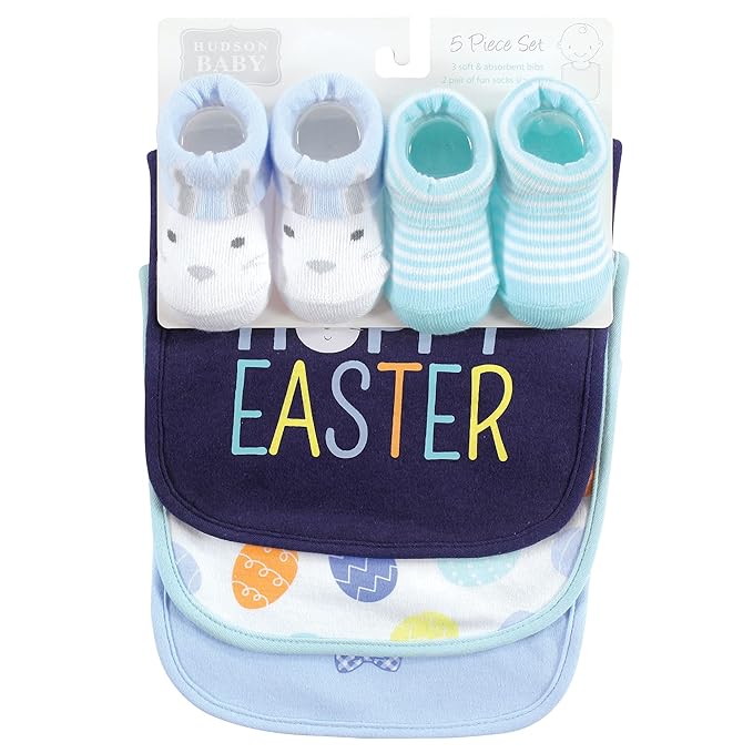Hudson Baby Unisex Baby Cotton Bib and Sock Set, Hoppy Easter, One Size