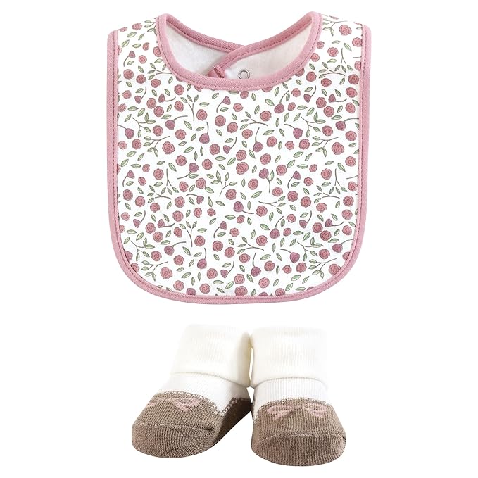 Hudson Baby Infant Girl Cotton Bib and Sock Set, Fawn Cutie, One Size
