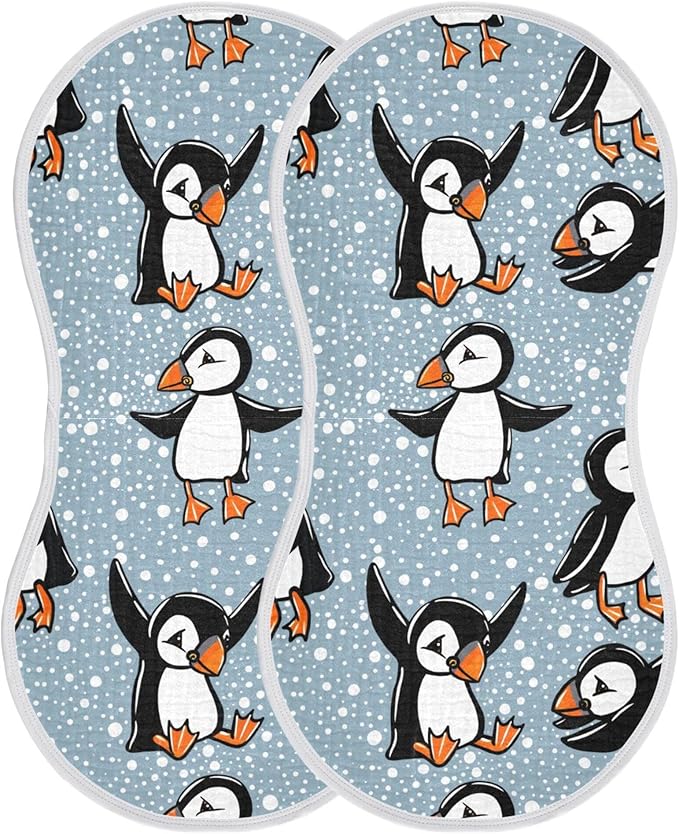 Winter Bird Puffin Burp Cloths Baby Boys Girls Absorbent Soft Cotton Burping Cloths Rags 2 Pack