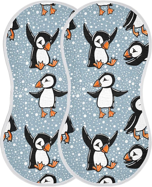 Winter Bird Puffin Burp Cloths Baby Boys Girls Absorbent Soft Cotton Burping Cloths Rags 2 Pack